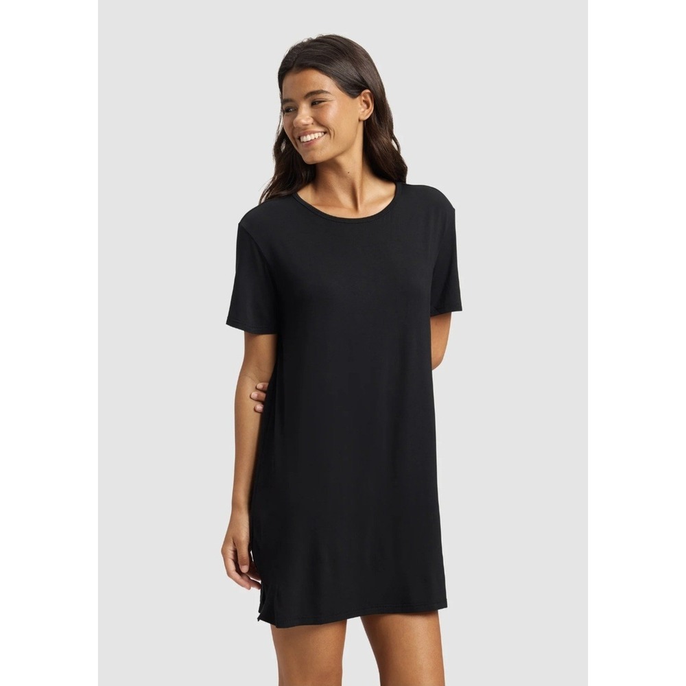 Cozy Earth Bamboo T-Shirt Dress Womens Size Medium Black Soft Lounge Tee Dress